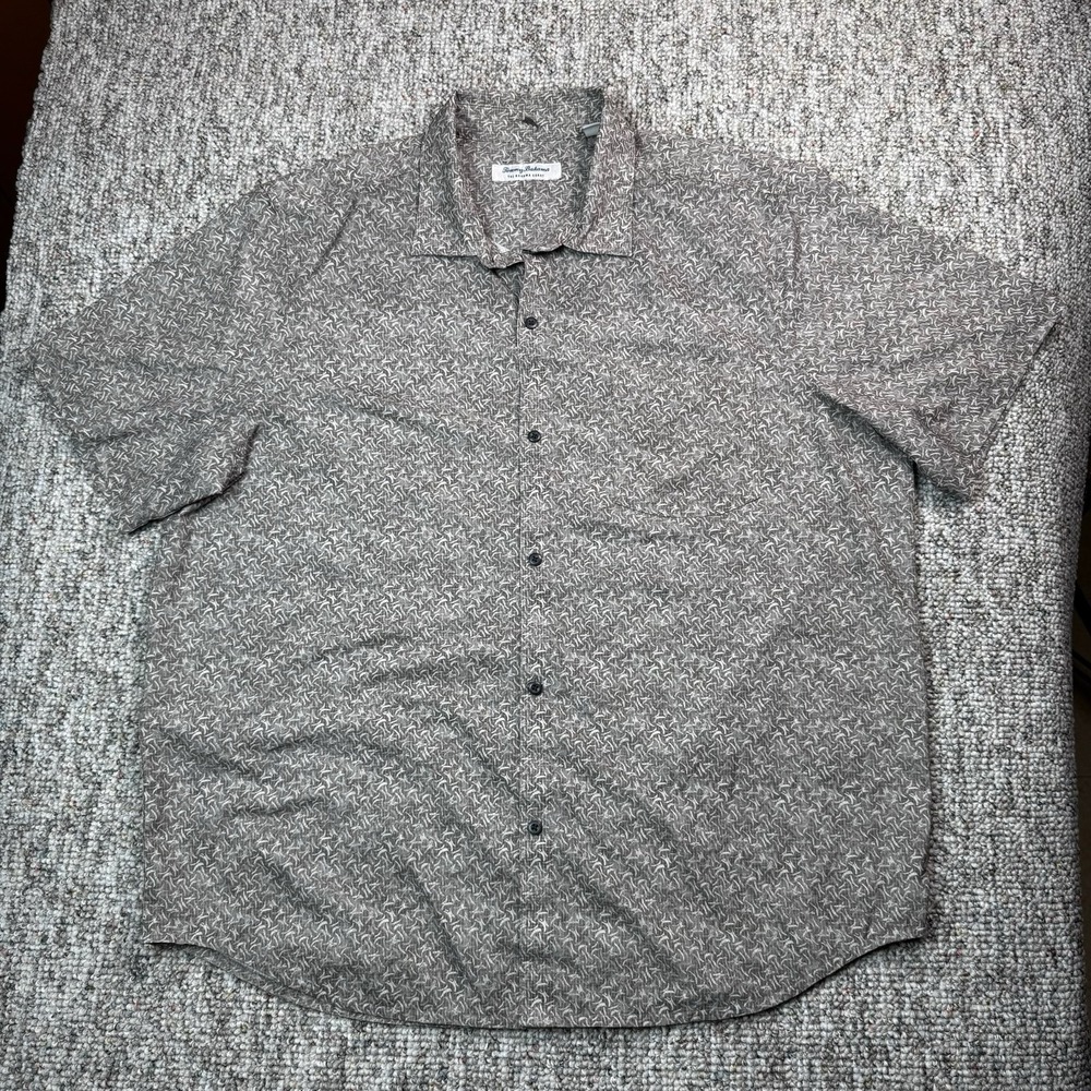 Tommy Bahama The Coast IslandZone Shirt Mens XL Buttom Up Gray Abstract Print